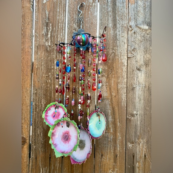 Inlaid Gold Leaves Vtg Porcelain Glass Beads 3D Butterfly Wind Chime Mobile - Picture 7 of 11